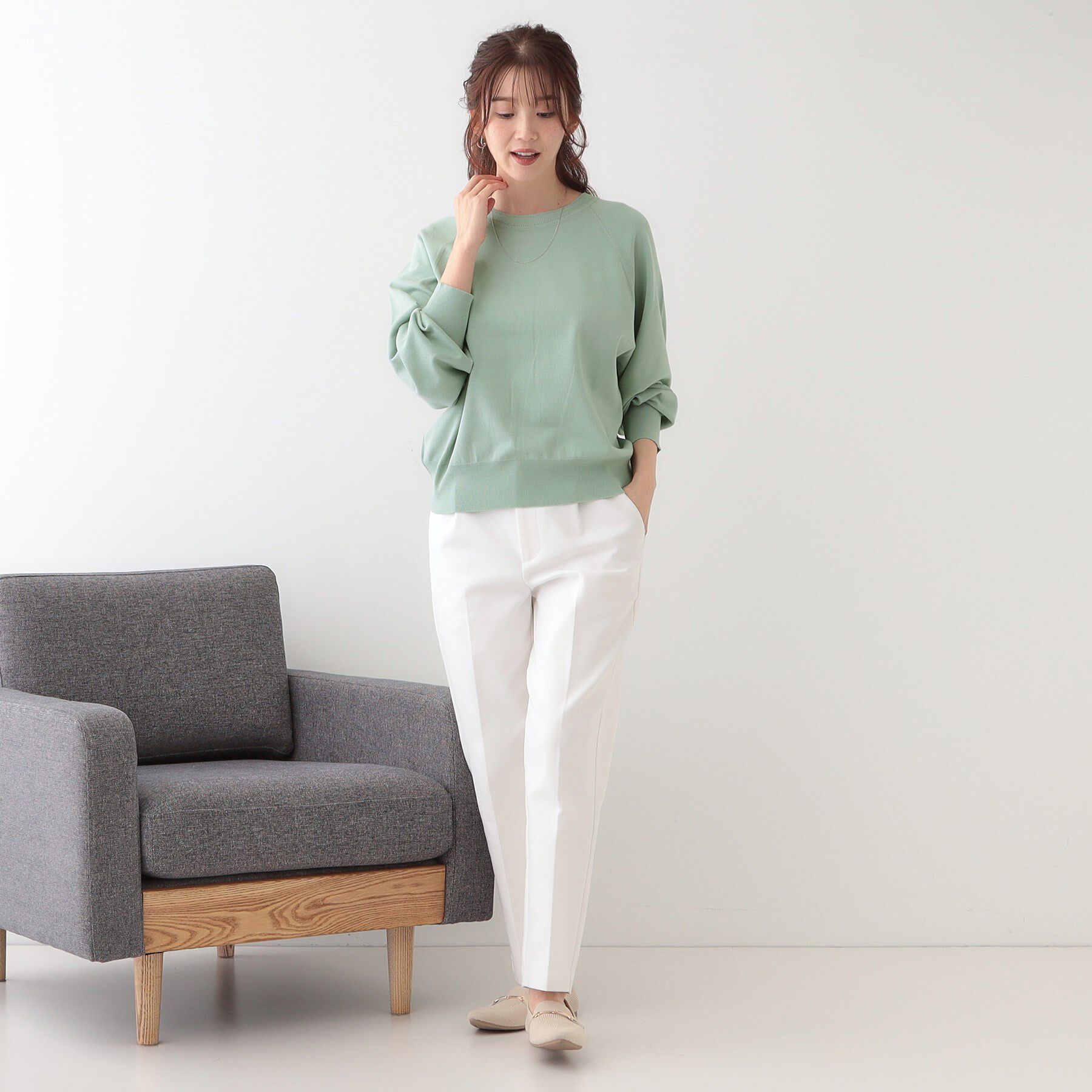 SHOO･LA･RUE「【洗える/S-LL/前後2WAY】クルーネックニットカーディガン」|カーディガン|