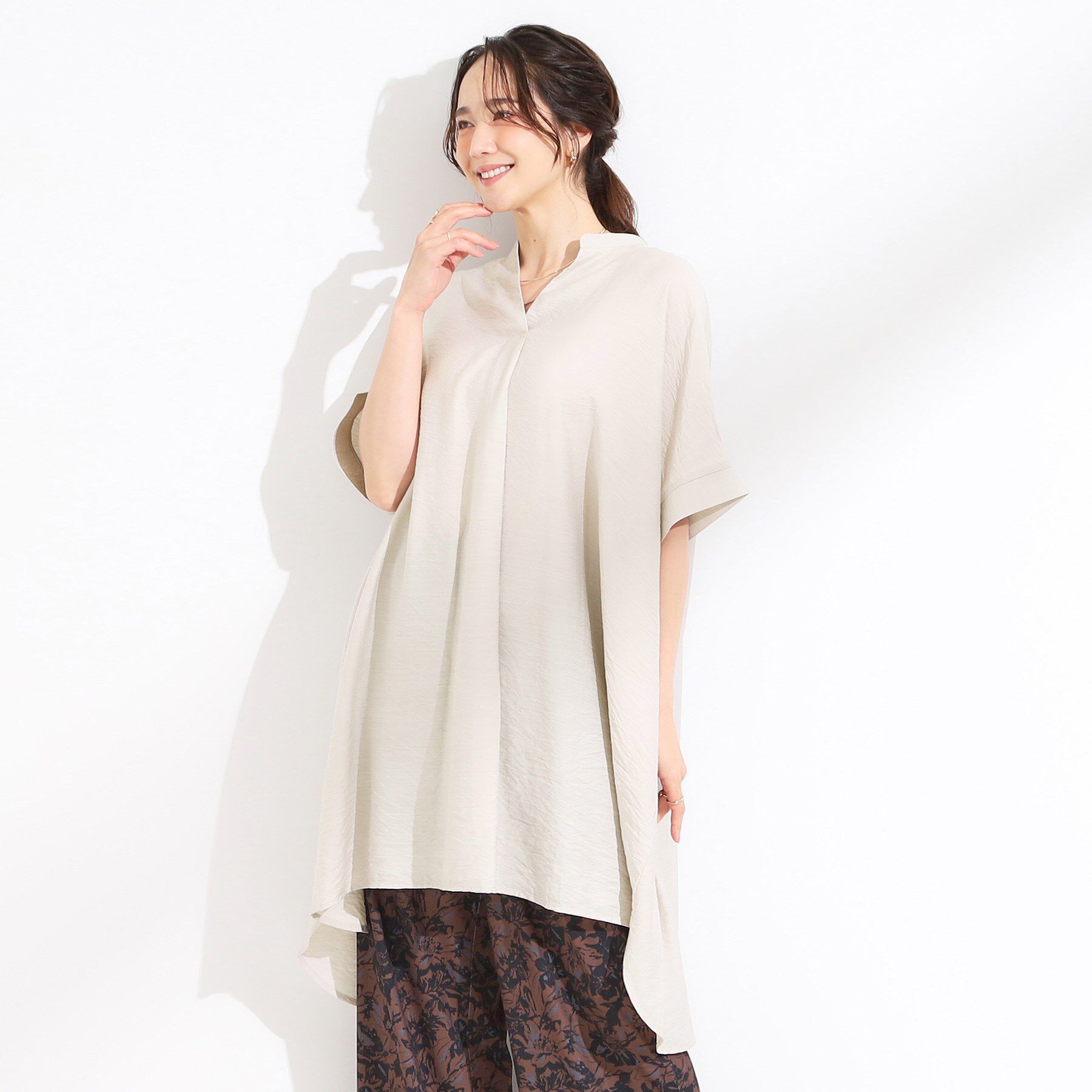 SHOO･LA･RUE「【S-LL/ひんやり】涼しく楽に体型カバー　ゆったりスキッパー半袖チュニック」|チュニック|