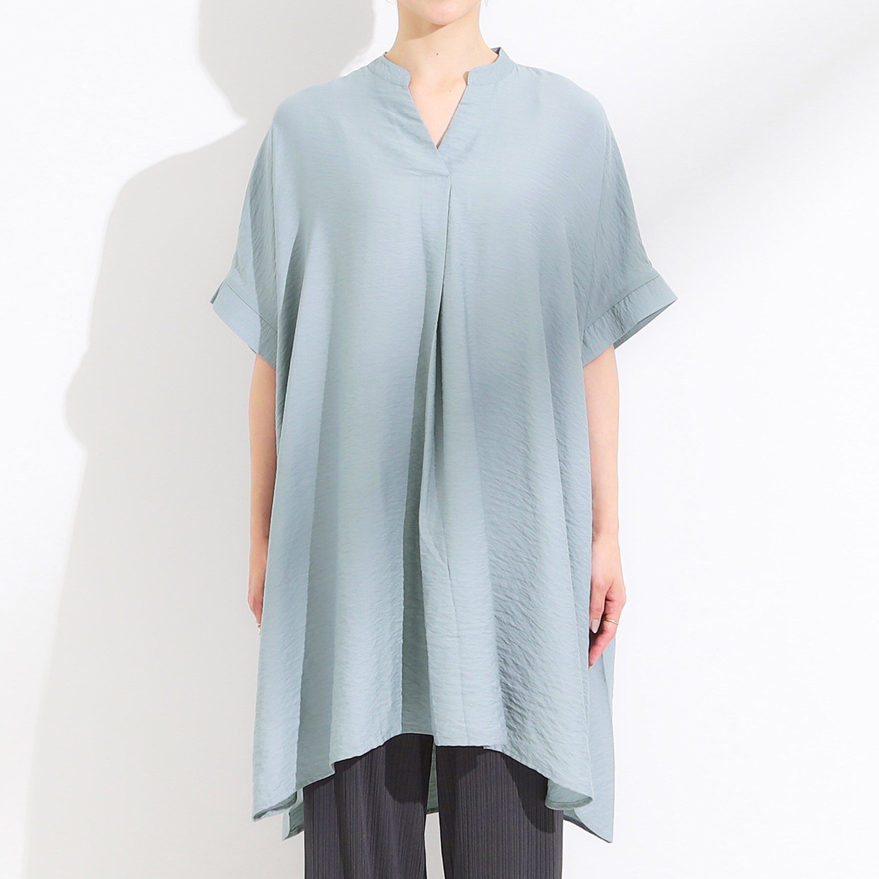 SHOO･LA･RUE「【S-LL/ひんやり】涼しく楽に体型カバー　ゆったりスキッパー半袖チュニック」|チュニック|