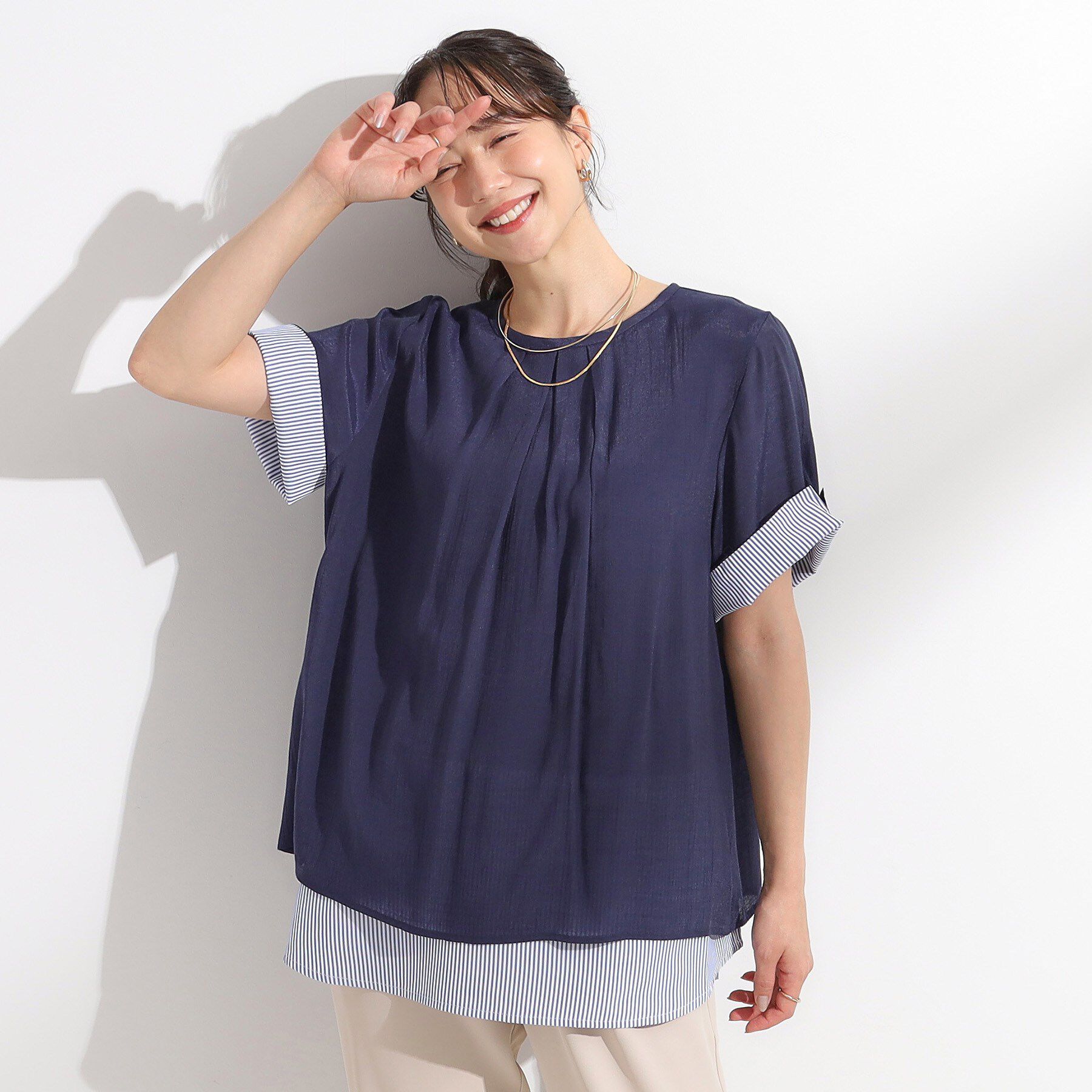 SHOO･LA･RUE「【洗える/S-LL】着るだけでコーデが決まる 裾レイヤードトップス」|Tシャツ・カットソー|