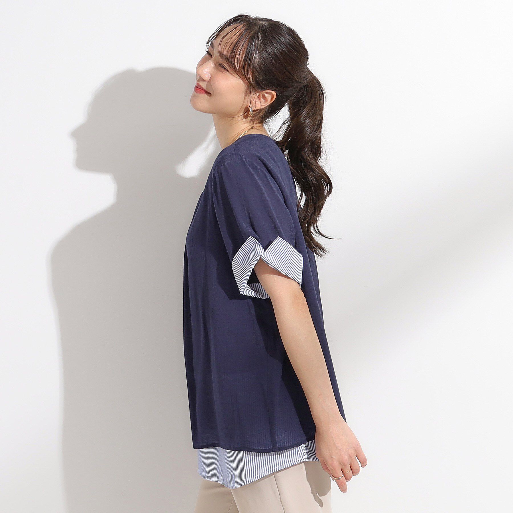 SHOO･LA･RUE「【洗える/S-LL】着るだけでコーデが決まる 裾レイヤードトップス」|Tシャツ・カットソー|