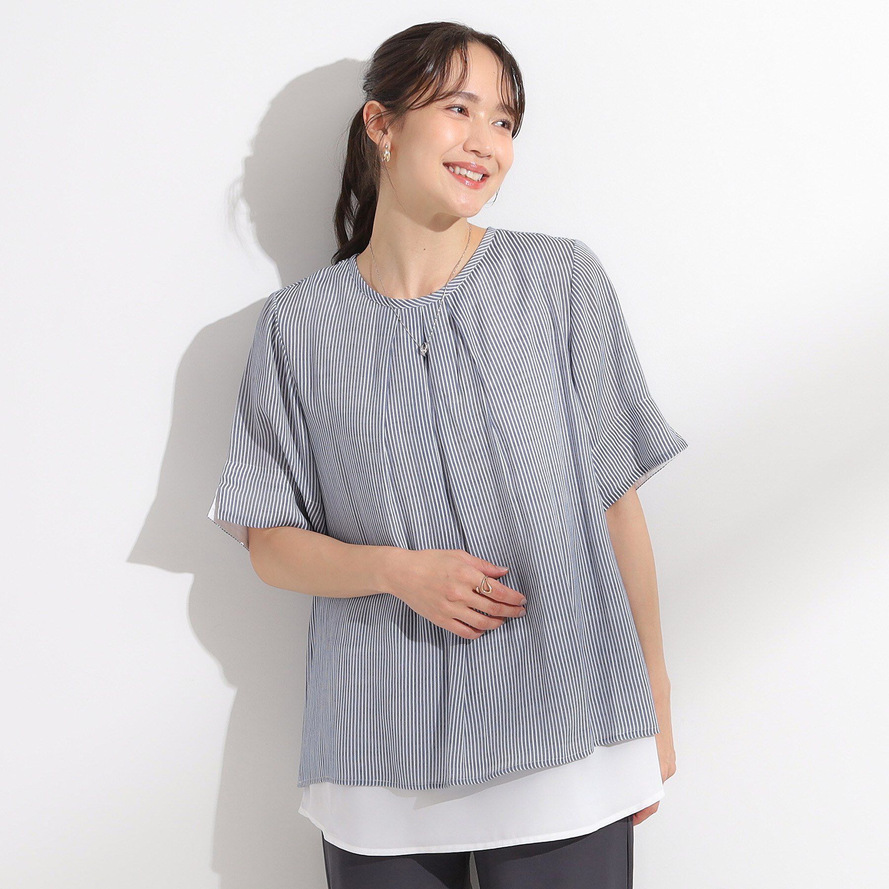 SHOO･LA･RUE「【洗える/S-LL】着るだけでコーデが決まる 裾レイヤードトップス」|Tシャツ・カットソー|