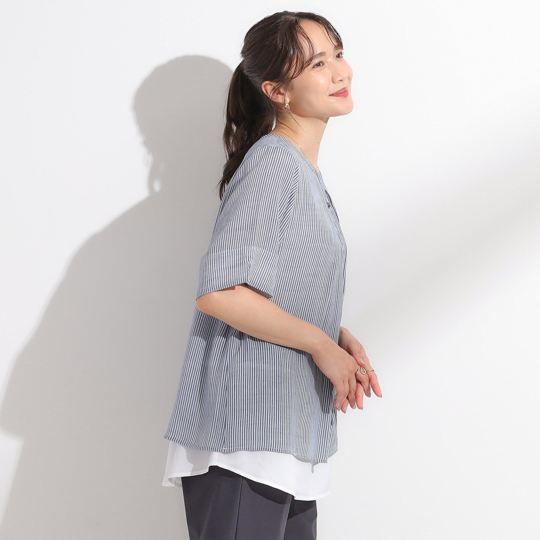 SHOO･LA･RUE「【洗える/S-LL】着るだけでコーデが決まる 裾レイヤードトップス」|Tシャツ・カットソー|