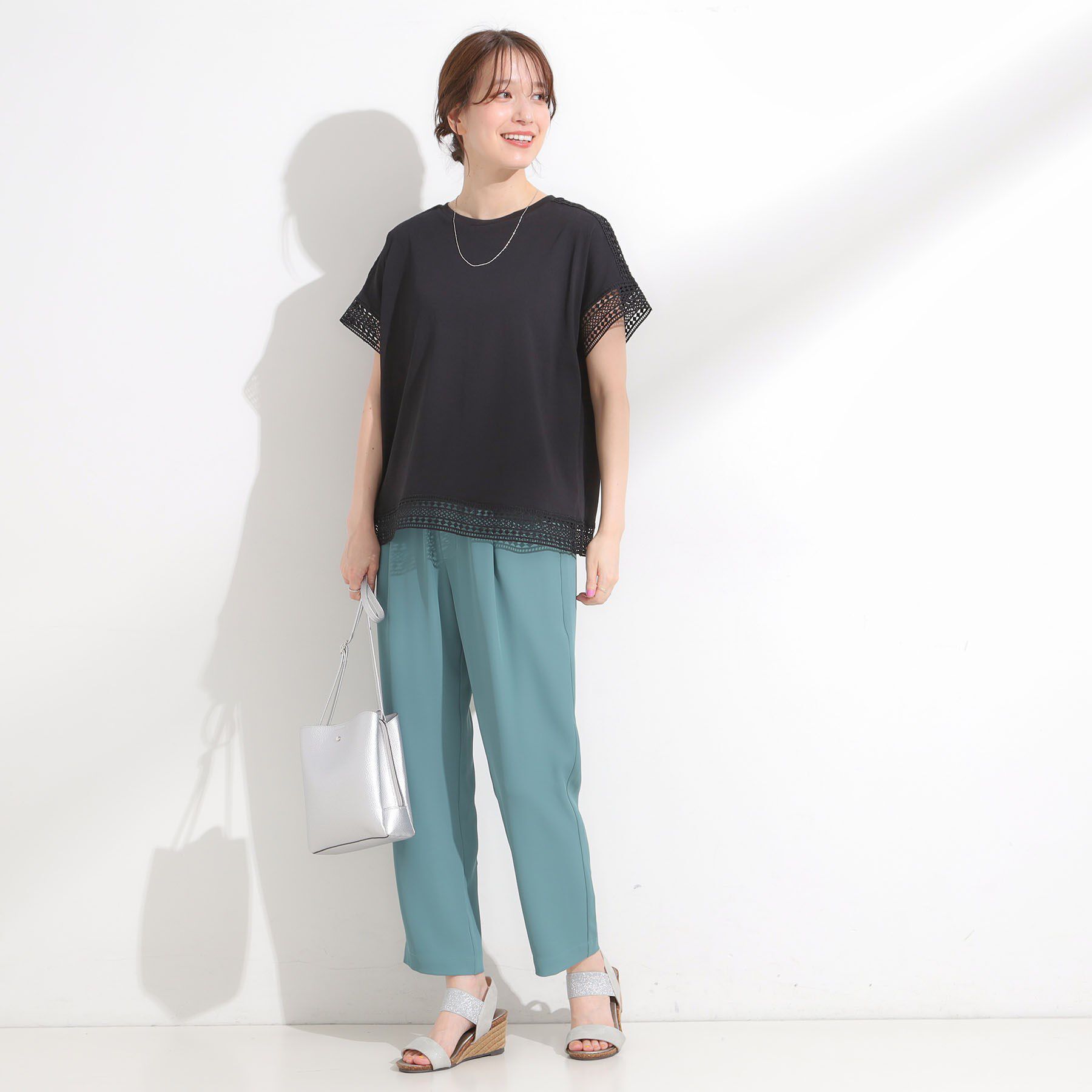 SHOO･LA･RUE「【S-LL/ひんやり】インせず決まる 楽してきれいなレース付きトップス」|Tシャツ・カットソー|