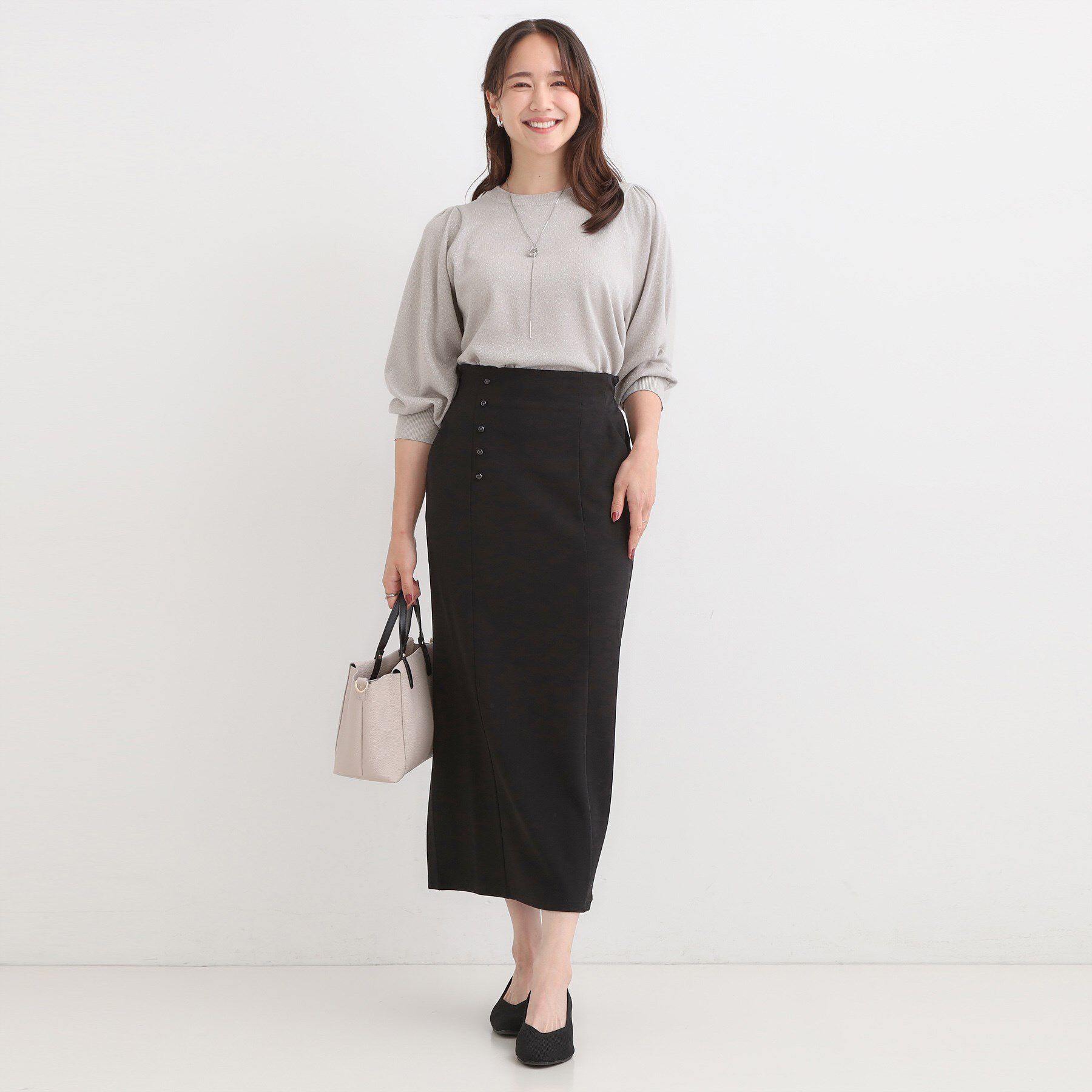 SHOO･LA･RUE「【洗濯機可/S-LL/アンサンブル可】8分袖で手元を華奢に魅せる さらっとタッチニット」|ニット・セーター|