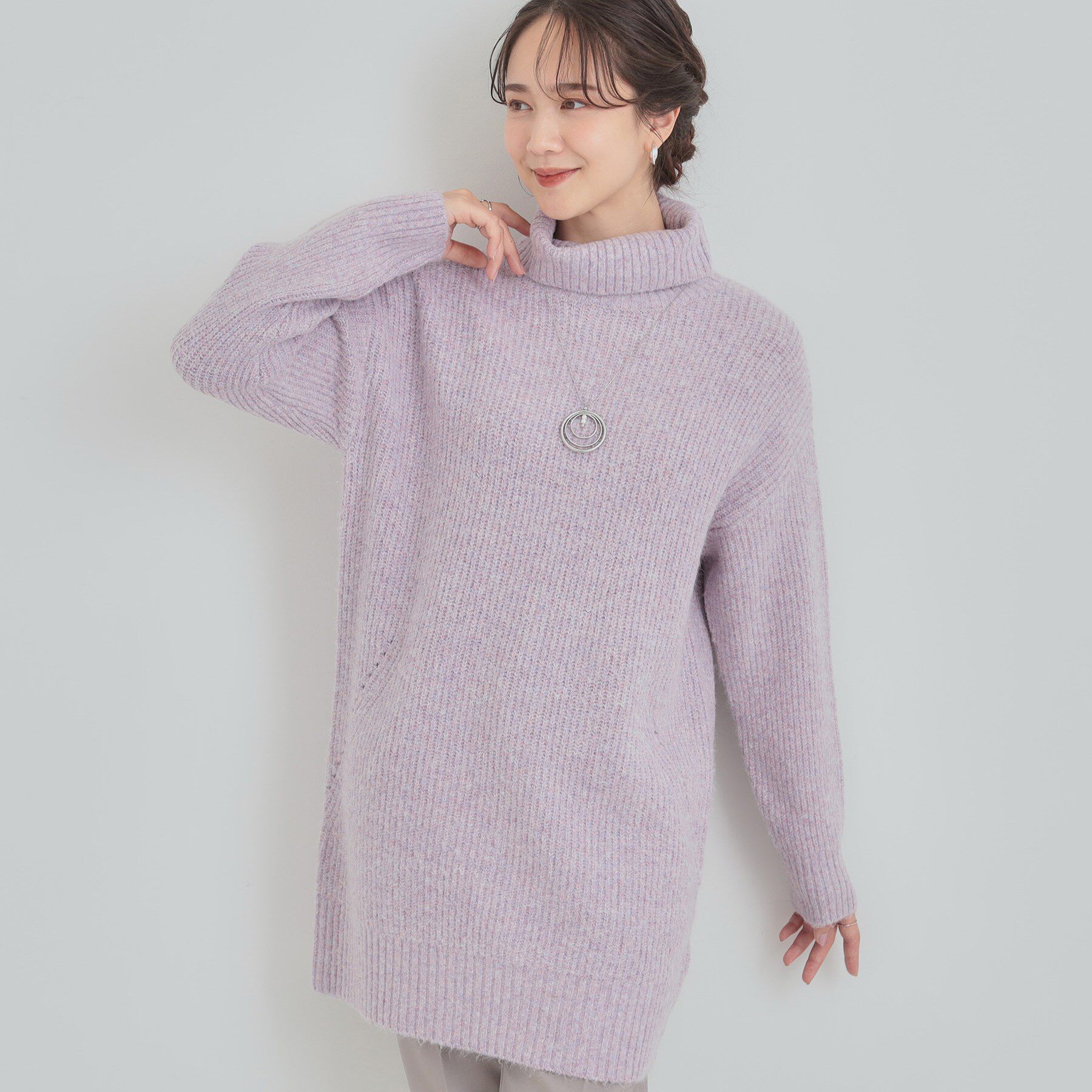 SHOO･LA･RUE「【洗濯機可/S-LL/体型カバー】女性らしい美シルエット チュニックニットワンピース」|ニット・セーター|パープル(081)