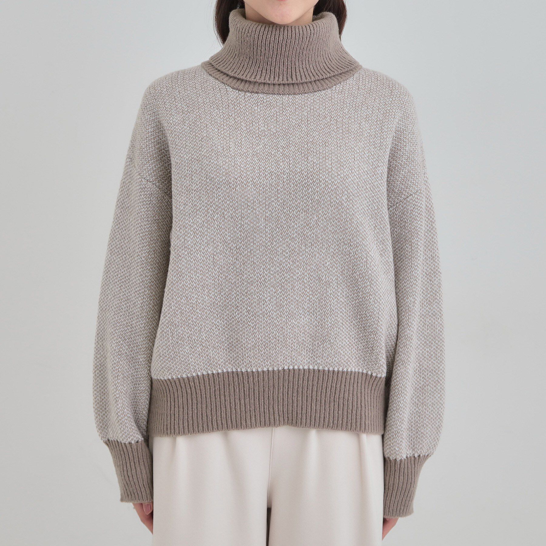 SHOO･LA･RUE「【S-LL】さりげないラメ感 配色ジャカード タートルネックニット」|ニット・セーター|