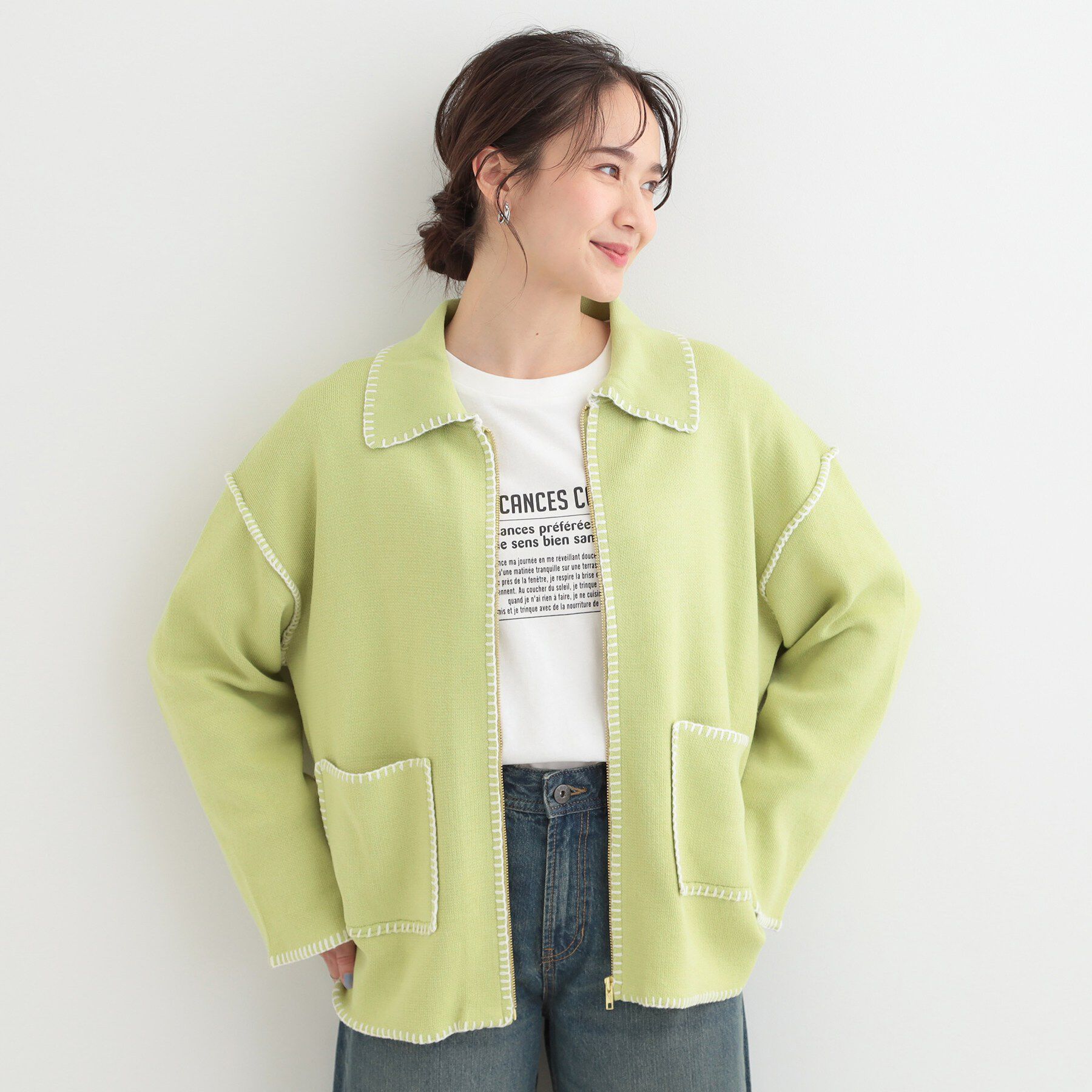 SHOO･LA･RUE「ステッチ衿付きジップニットカーディガン」|カーディガン|