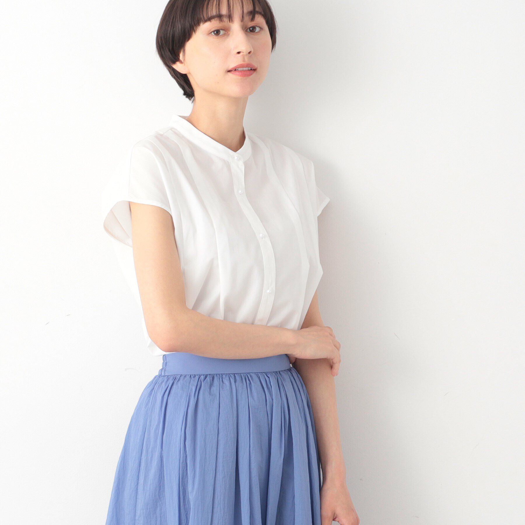 Dessin「【洗える】パール調ボタンテントラインブラウス」|シャツ・ブラウス|