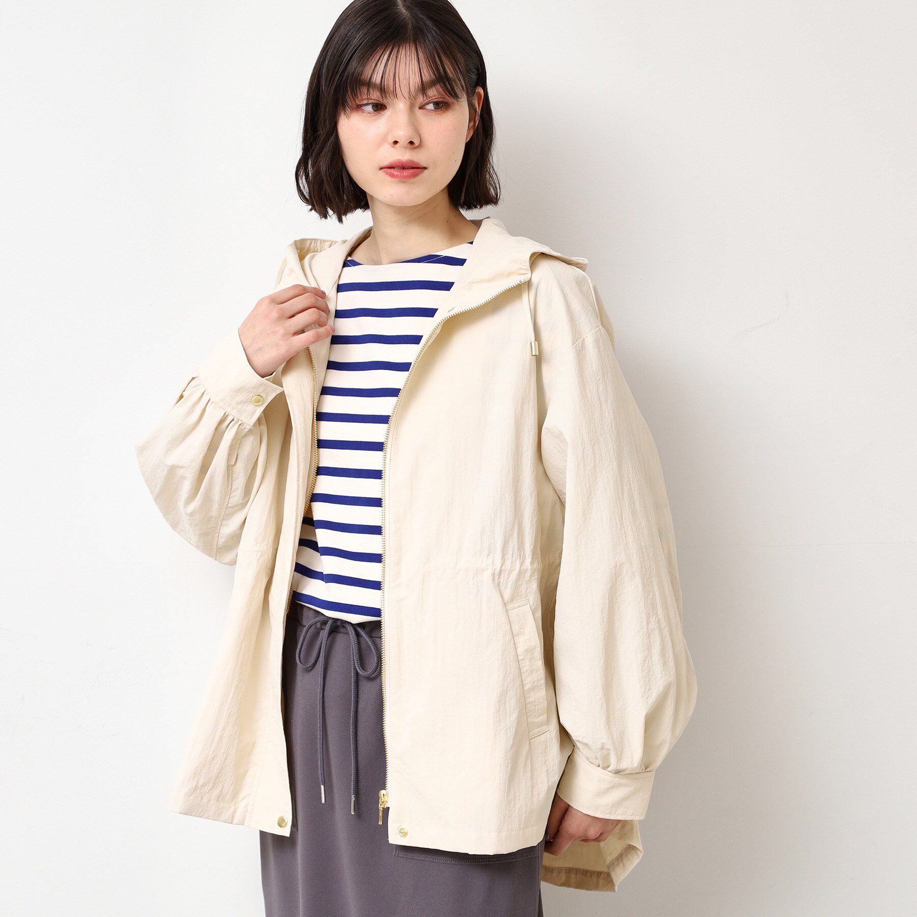 Dessin「ドロストフーデットライトブルゾン（S～L）」|ブルゾン・スタジャン|アイボリー(004)