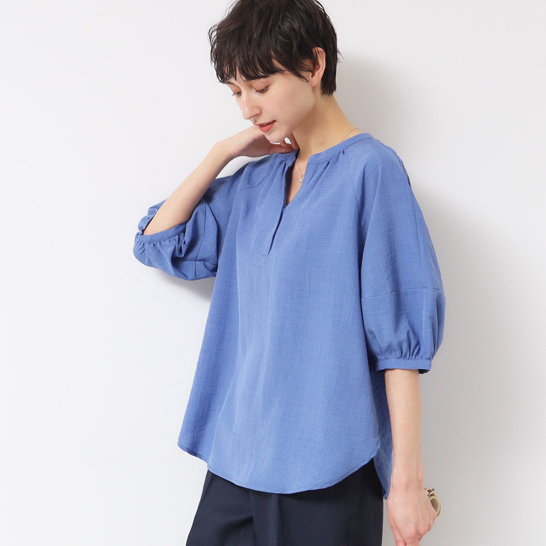 Dessin「【洗える】スキッパ―五分袖ブラウス（XS～L）」|シャツ・ブラウス|