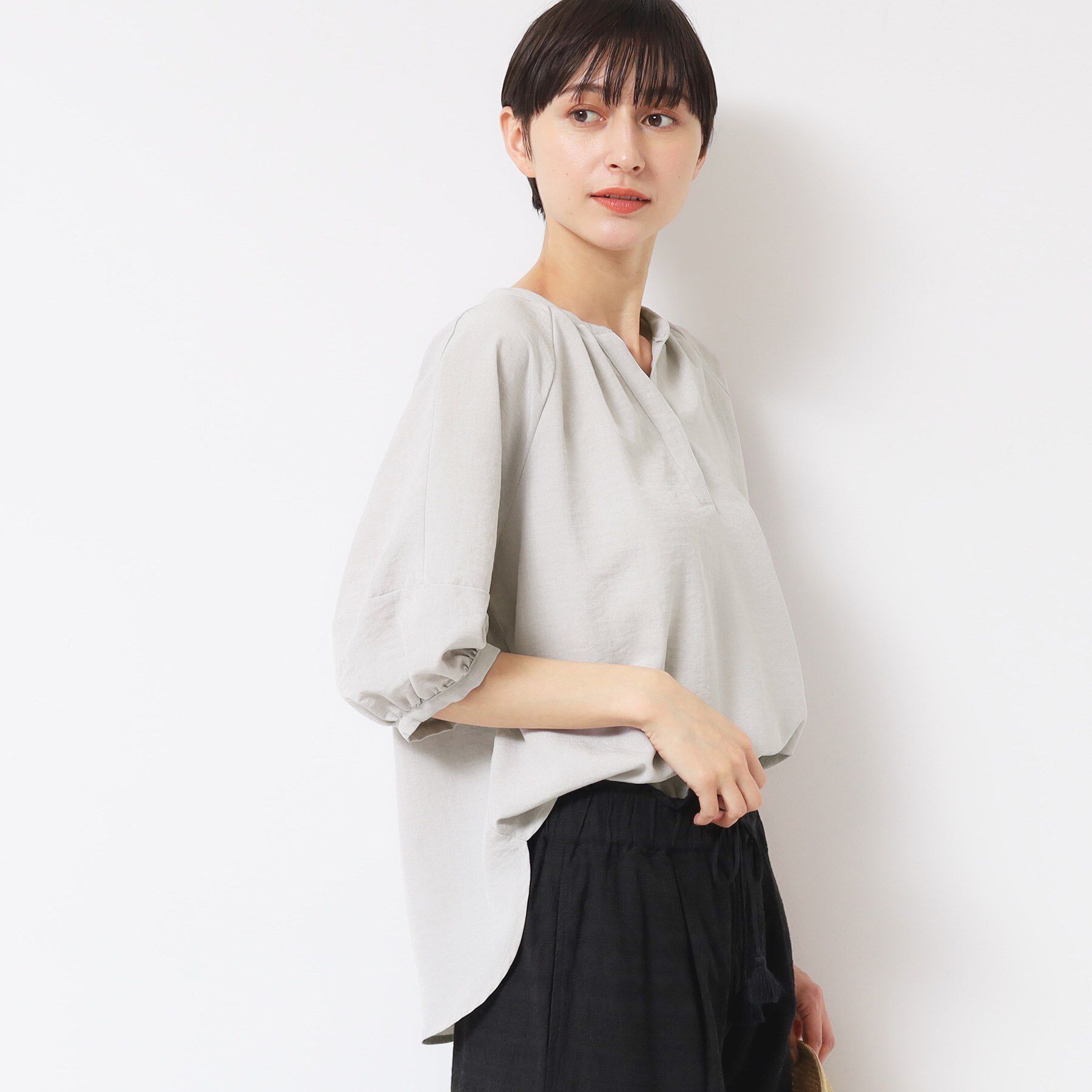 Dessin「【洗える】スキッパ―五分袖ブラウス（XS～L）」|シャツ・ブラウス|