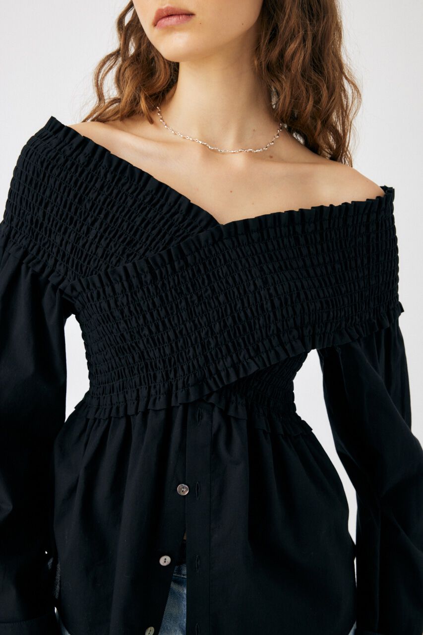 MOUSSY「SHIRRING OFF SHOULDER シャツ」|シャツ・ブラウス|