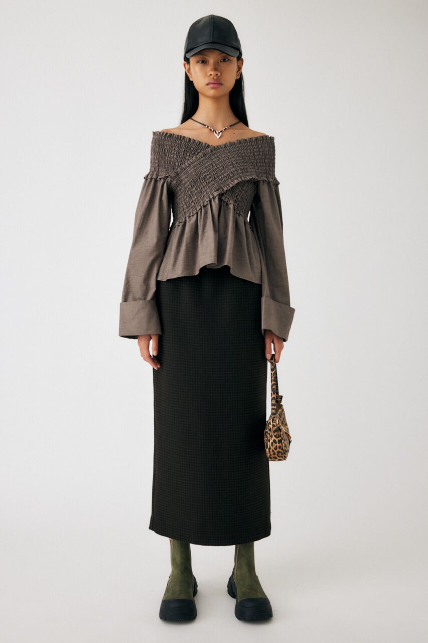 MOUSSY「SHIRRING OFF SHOULDER シャツ」|シャツ・ブラウス|BRN