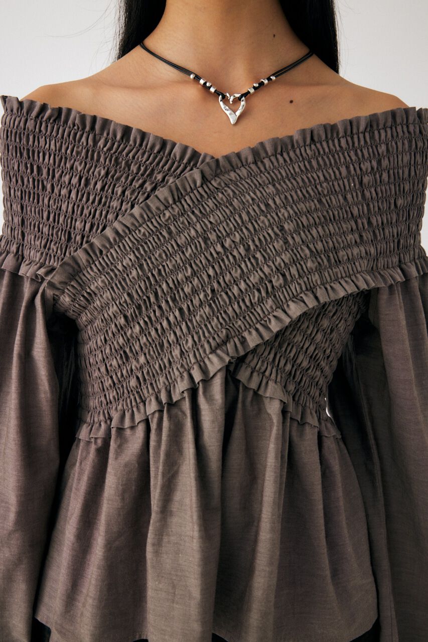 MOUSSY「SHIRRING OFF SHOULDER シャツ」|シャツ・ブラウス|