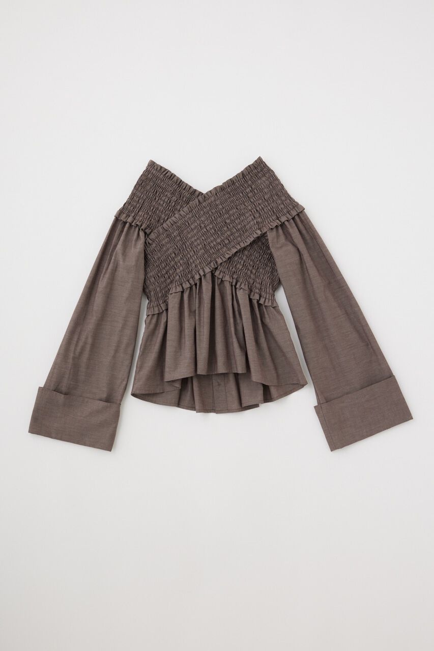 MOUSSY「SHIRRING OFF SHOULDER シャツ」|シャツ・ブラウス|