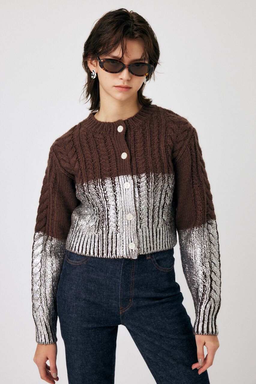 MOUSSY「FOIL PRINT CABLE カーディガン」|カーディガン|BRN