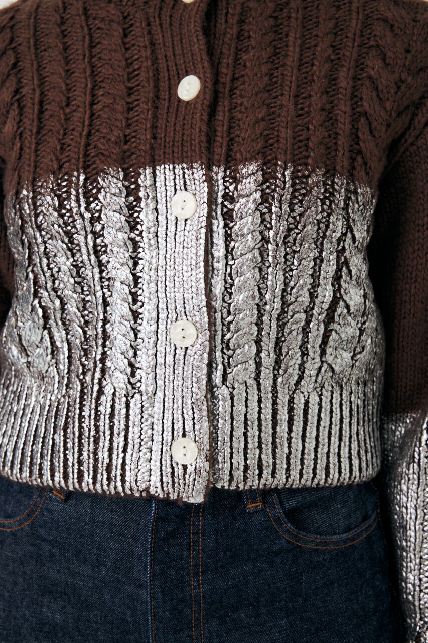 MOUSSY「FOIL PRINT CABLE カーディガン」|カーディガン|