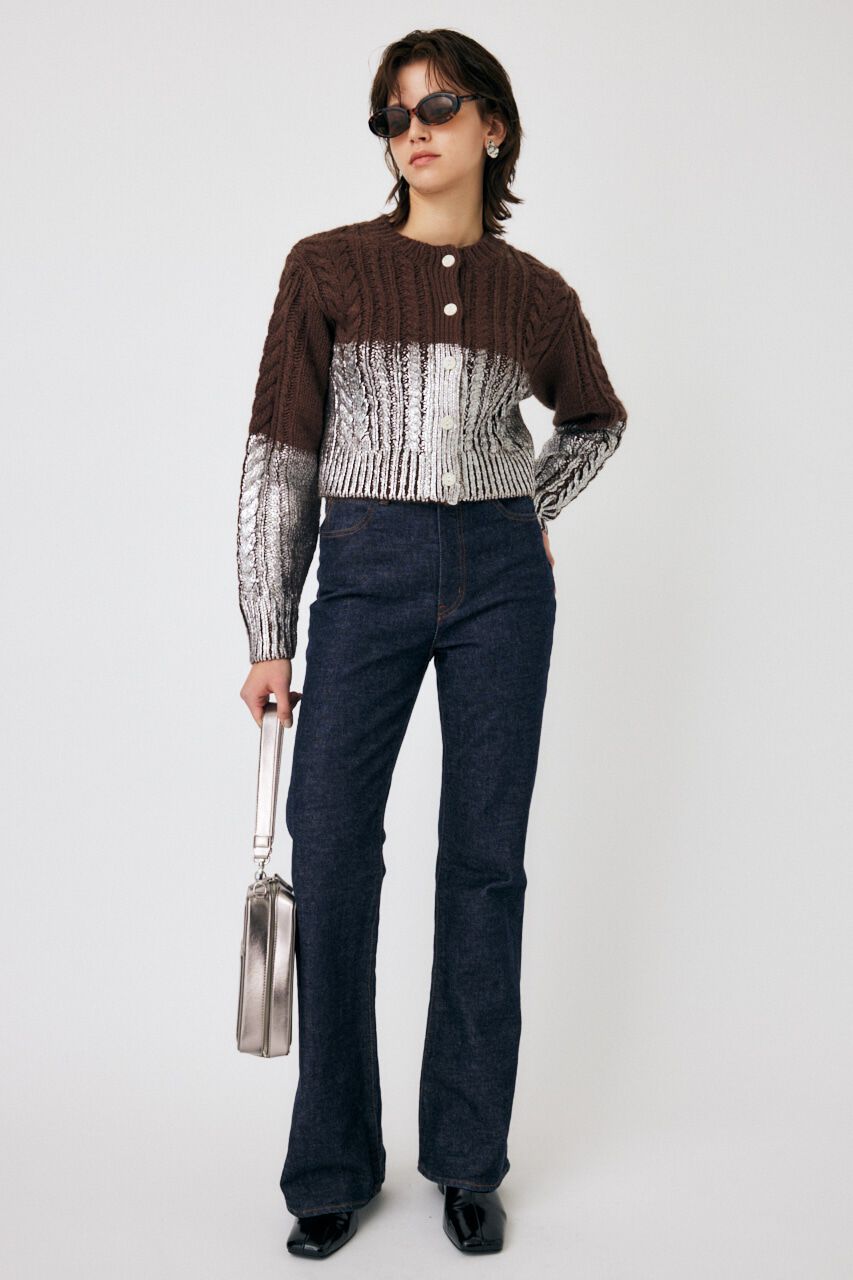 MOUSSY「FOIL PRINT CABLE カーディガン」|カーディガン|
