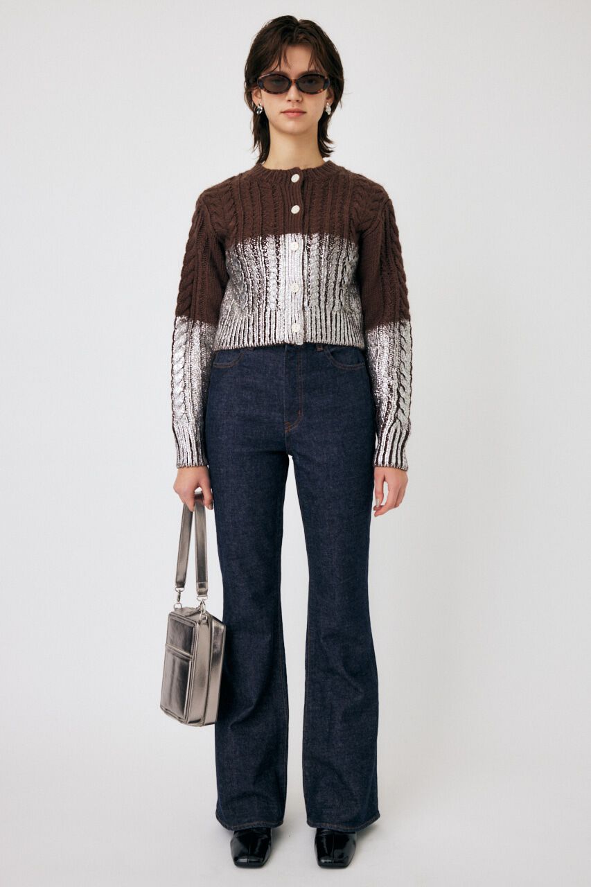 MOUSSY「FOIL PRINT CABLE カーディガン」|カーディガン|