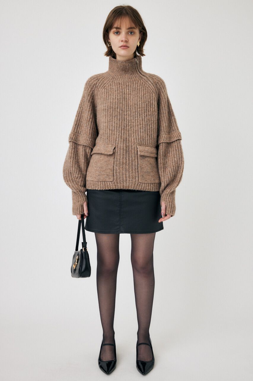 MOUSSY「ASYMMETRIC HALF ZIP プルオーバー」|ニット・セーター|L/BEG1