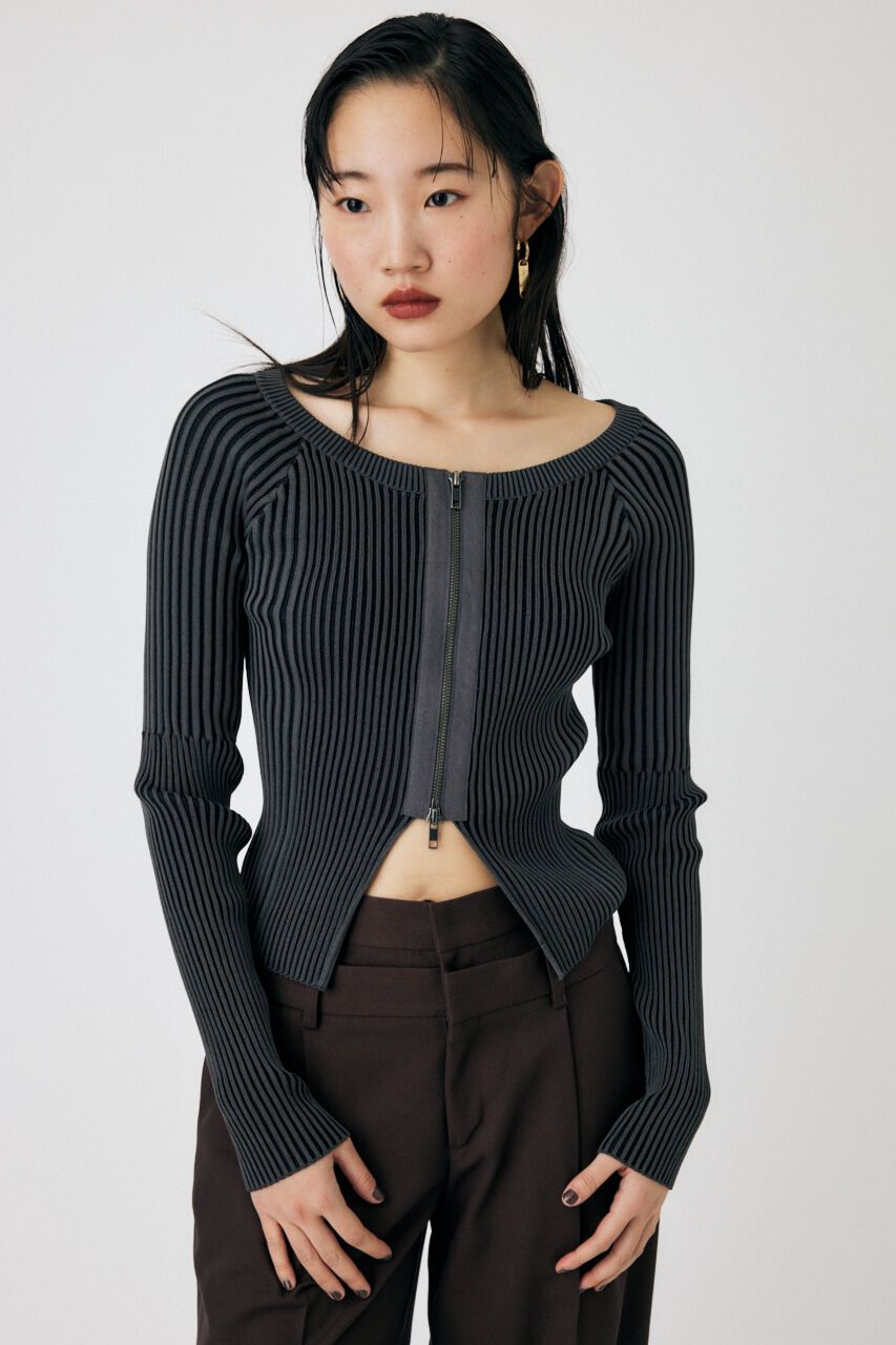 MOUSSY「ZIP UP RIB トップス」|ニット・セーター|