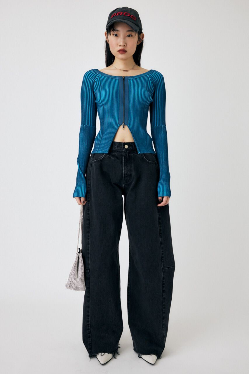 MOUSSY「ZIP UP RIB トップス」|ニット・セーター|BLU