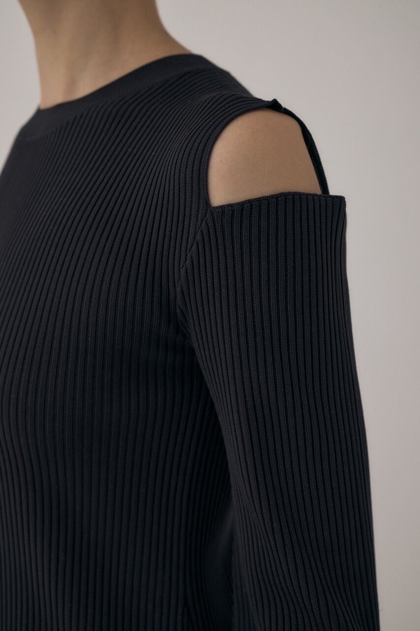 MOUSSY「リサイクルポリエステル使用オープンショルダーニットドレス」|ワンピース|