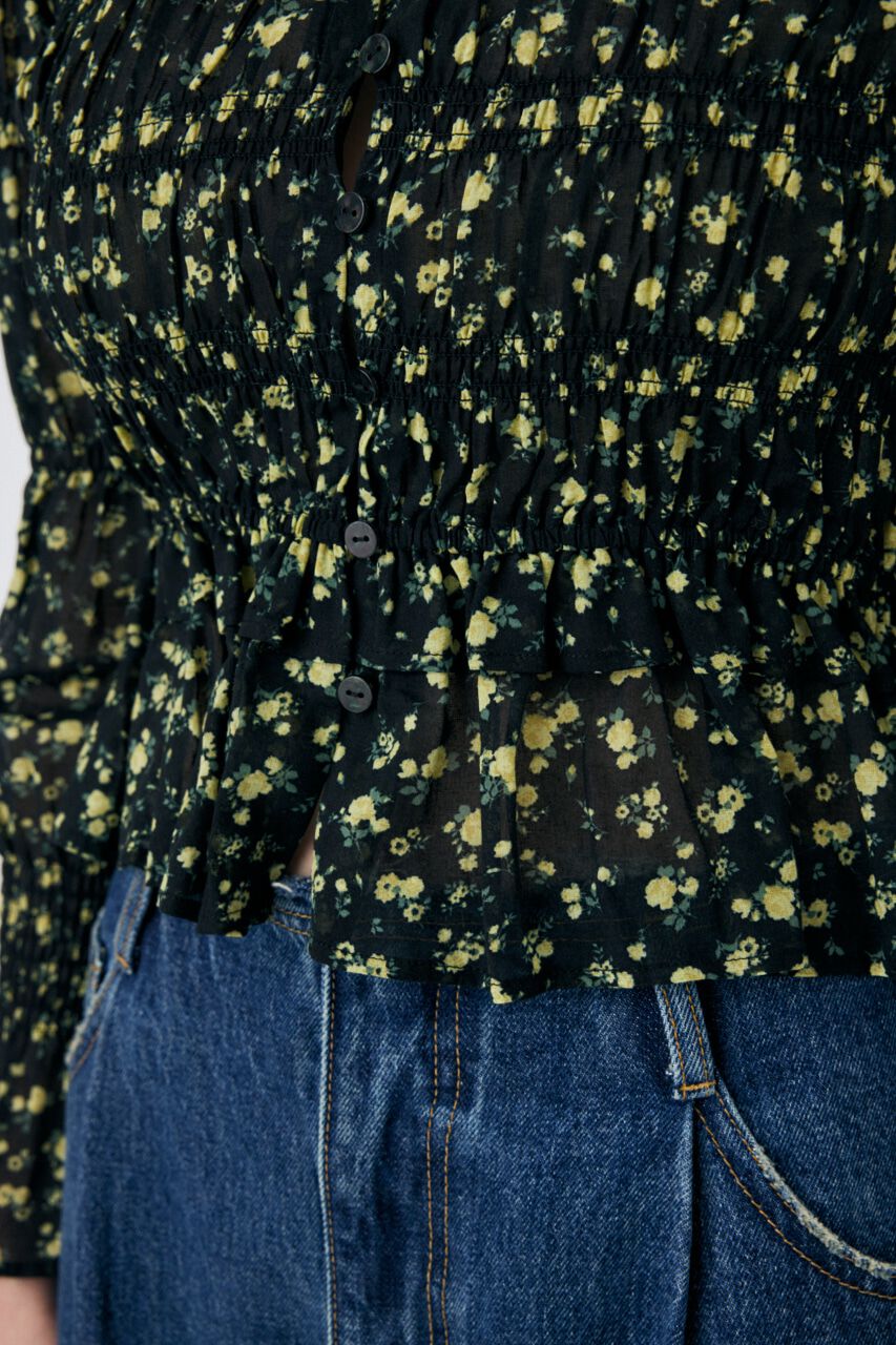 MOUSSY「SHIRRING FLORAL フィットシャツ」|シャツ・ブラウス|