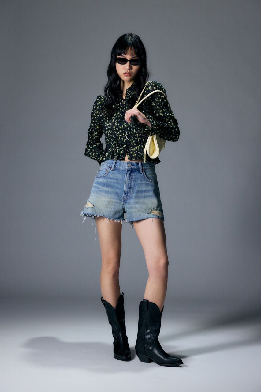 MOUSSY「SHIRRING FLORAL フィットシャツ」|シャツ・ブラウス|