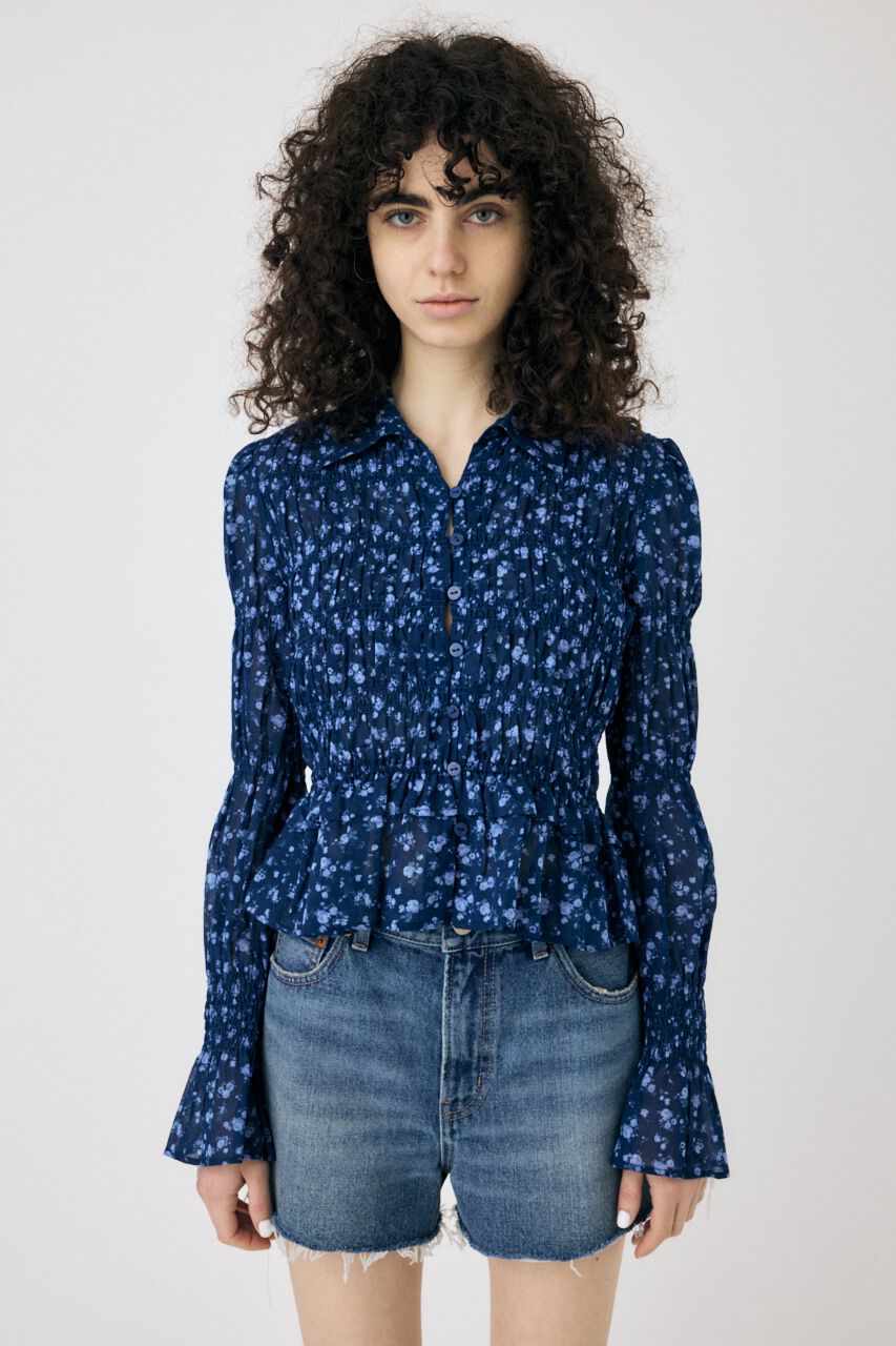 MOUSSY「SHIRRING FLORAL フィットシャツ」|シャツ・ブラウス|