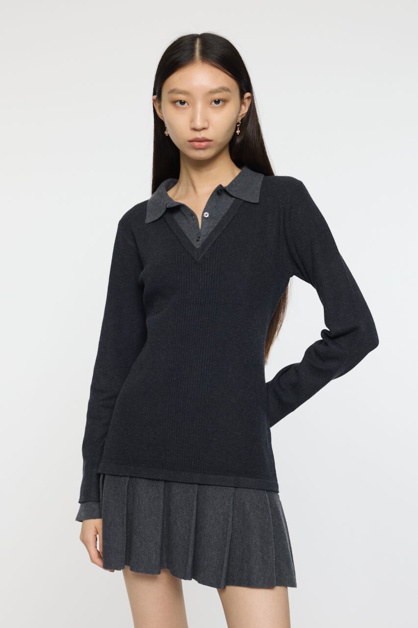 MOUSSY「LAYERED KNIT ミニドレス」|ワンピース|BLK
