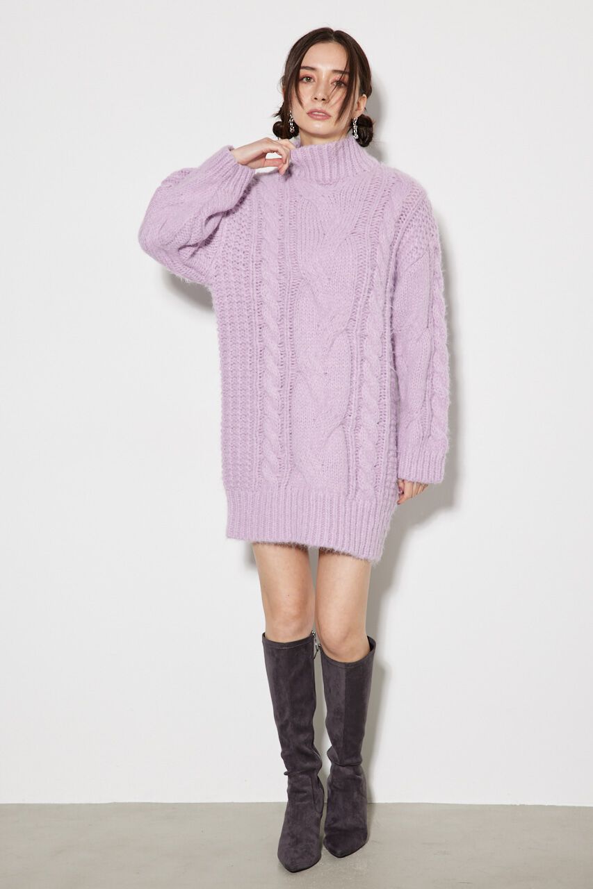rienda「ケーブルデザインknit ミニ OP」|ワンピース|L/PUR1
