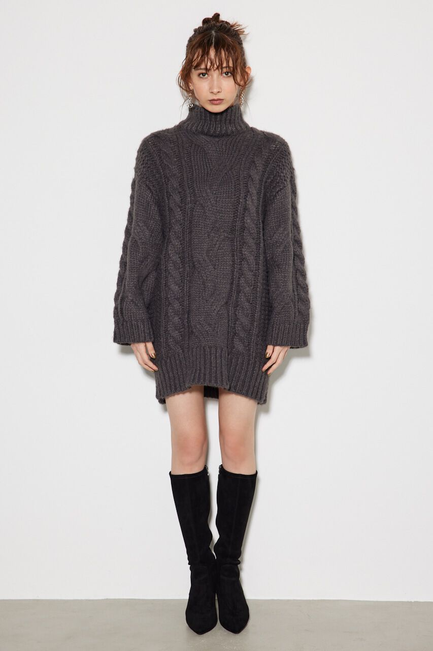 rienda「ケーブルデザインknit ミニ OP」|ワンピース|