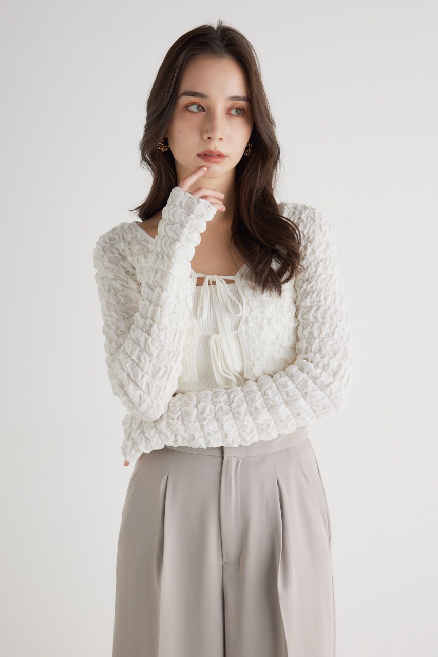 rienda「シャーリングカーデSET Knit TOP」|ニット・セーター|WHT