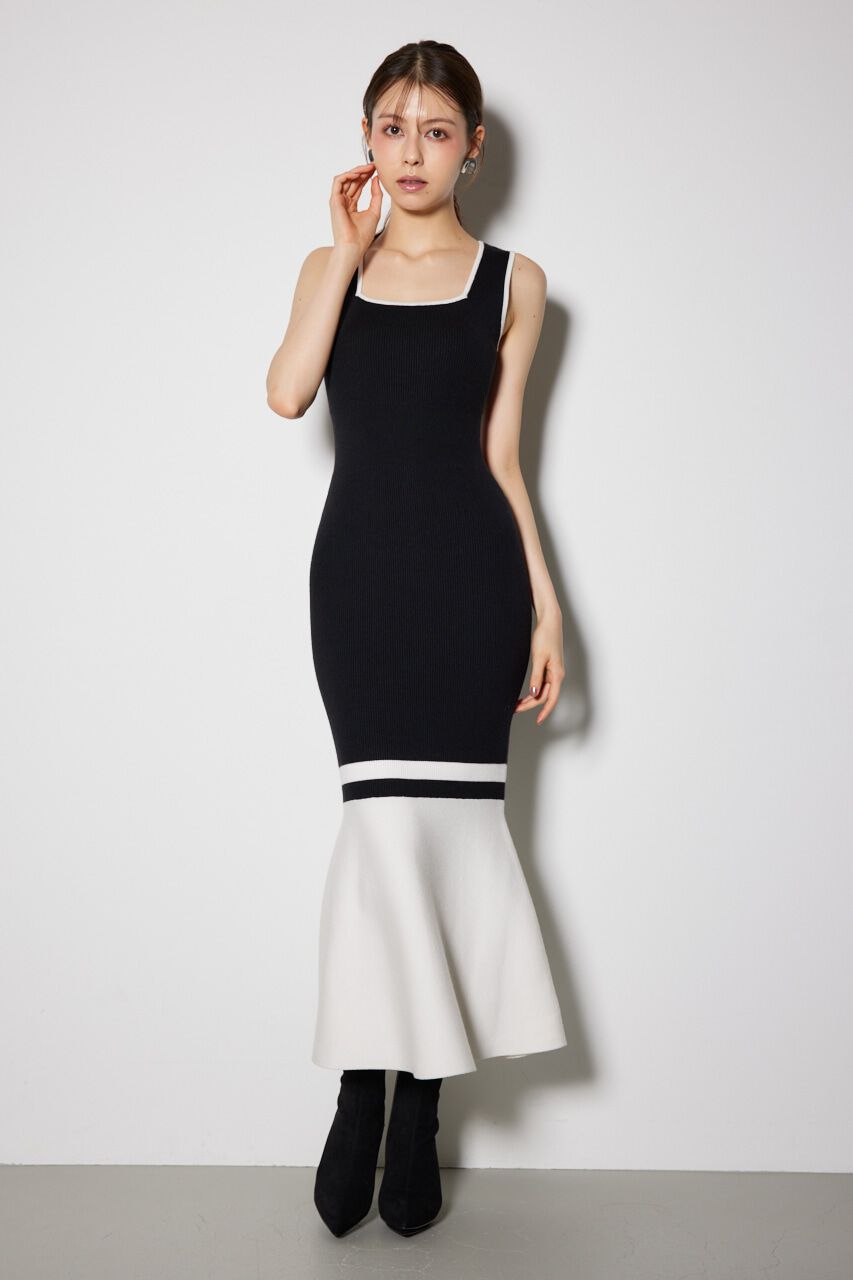 rienda「バイカラーカーデセットニットワンピース」|ワンピース|