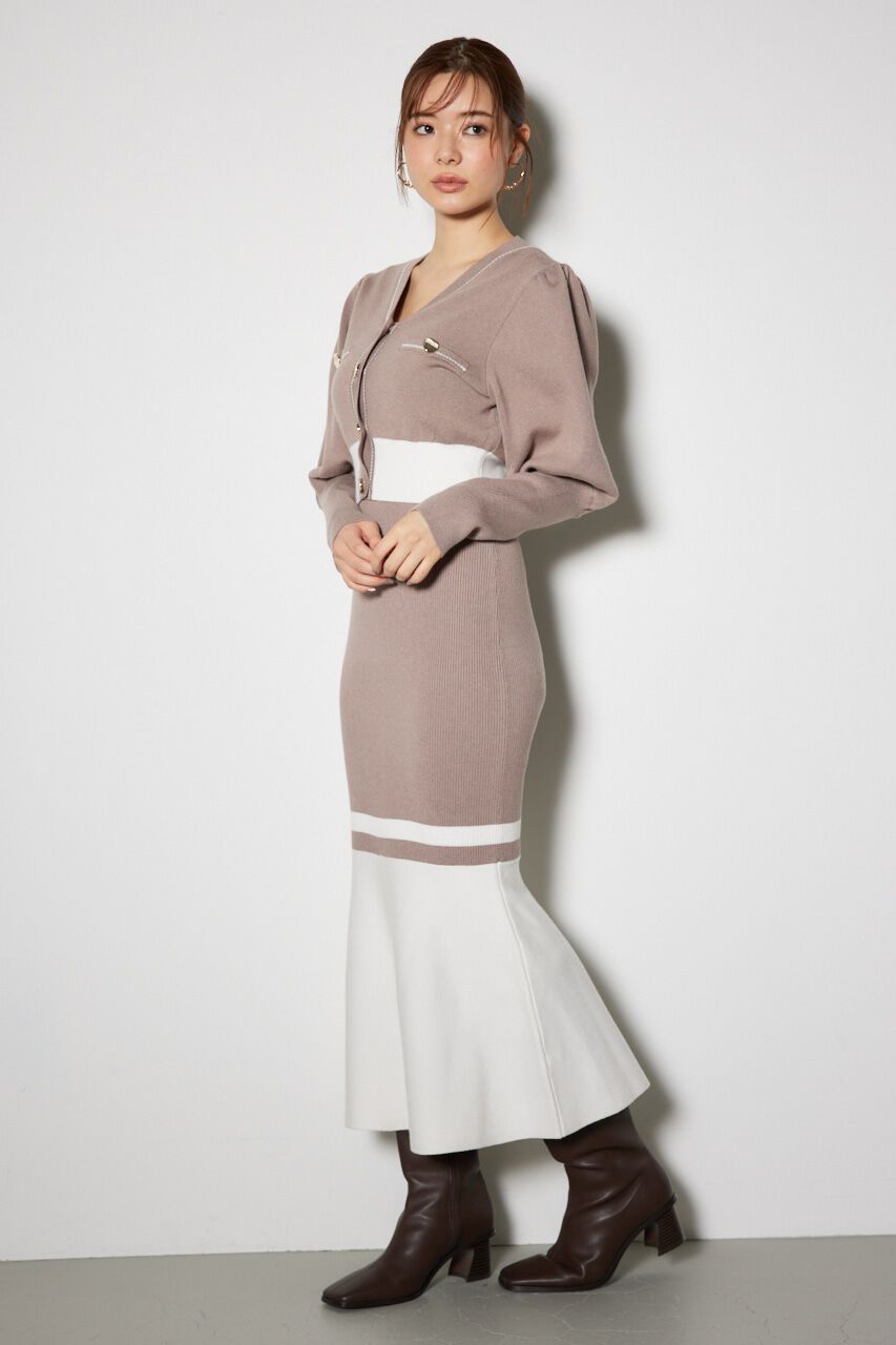rienda「バイカラーカーデセットニットワンピース」|ワンピース|