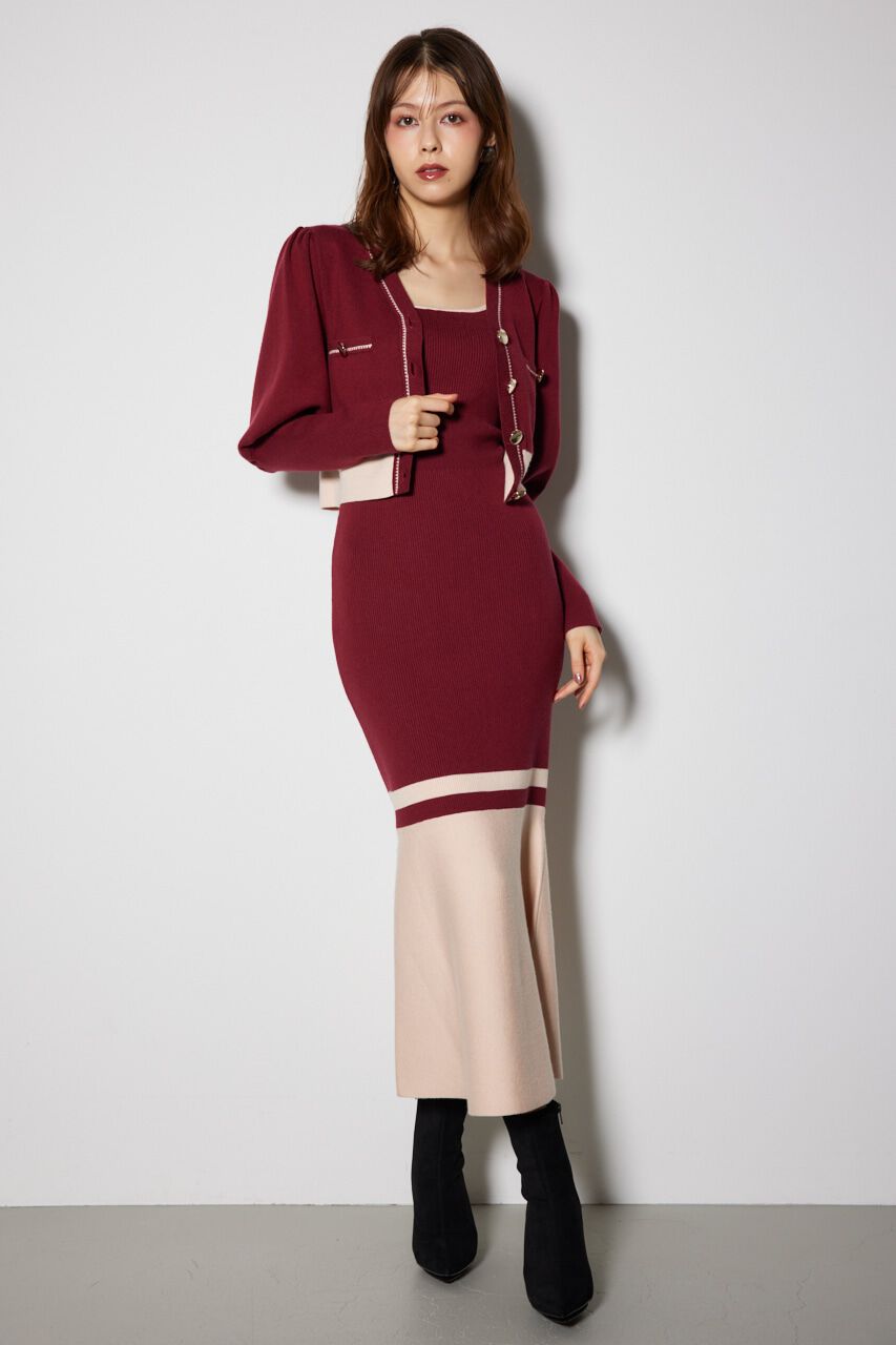 rienda「バイカラーカーデセットニットワンピース」|ワンピース|