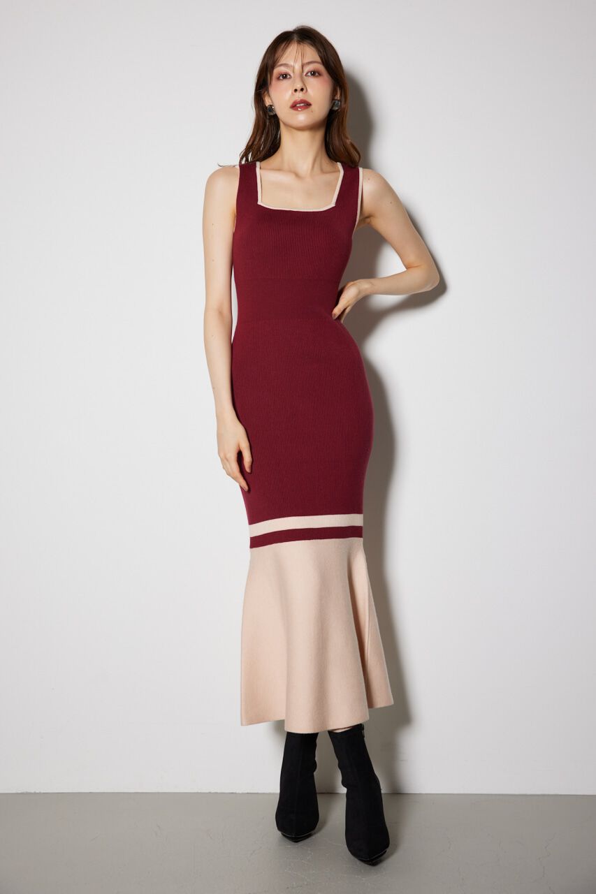 rienda「バイカラーカーデセットニットワンピース」|ワンピース|