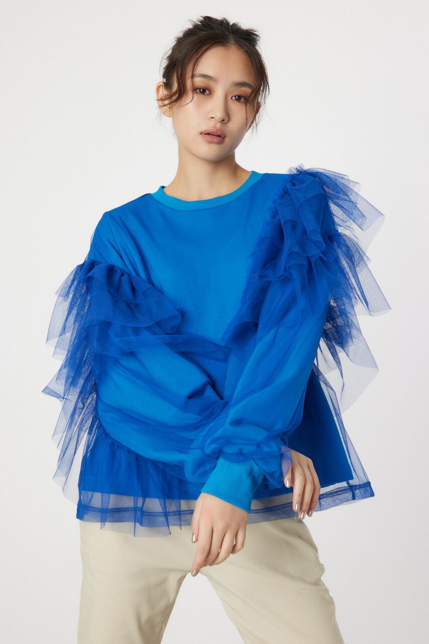 RODEO CROWNS「チュールレイヤードフリルスウェット」|パーカー|BLU