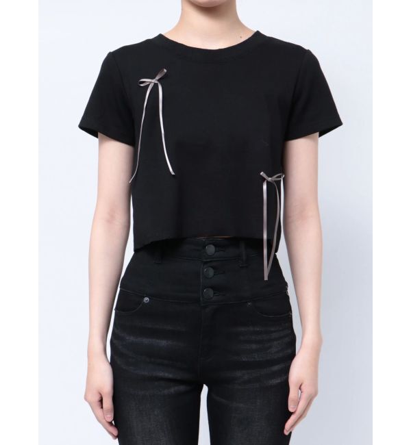 EMODA「ポイントリボンTシャツ」|Tシャツ・カットソー|ブラック