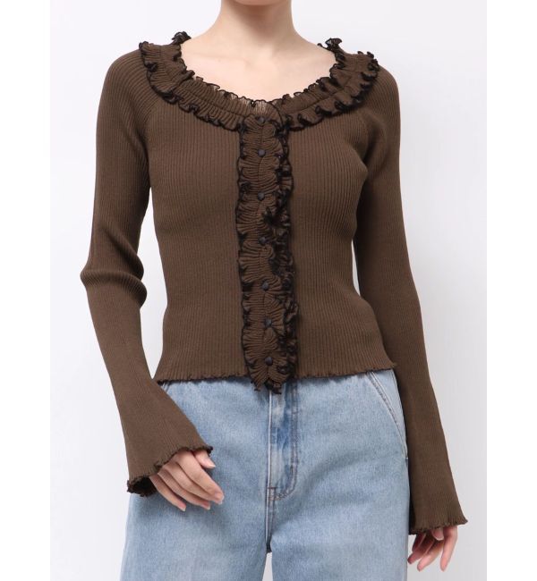 LAGUNAMOON「リブフリルカーデニットプルオーバー」|ニット・セーター|