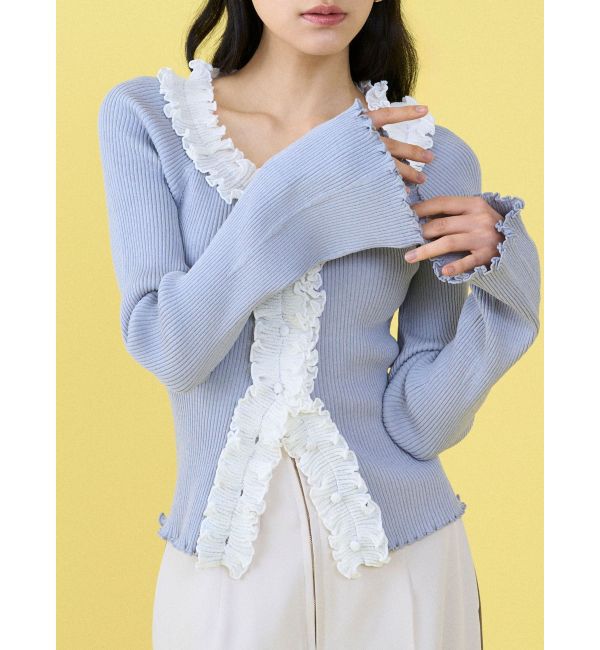 LAGUNAMOON「リブフリルカーデニットプルオーバー」|ニット・セーター|