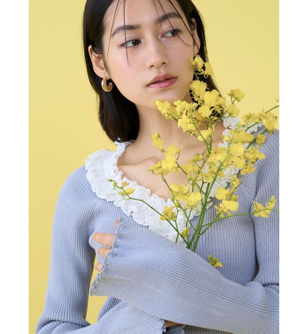 LAGUNAMOON「リブフリルカーデニットプルオーバー」|ニット・セーター|