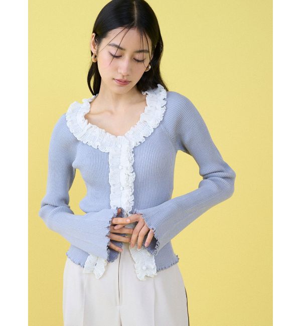 LAGUNAMOON「リブフリルカーデニットプルオーバー」|ニット・セーター|