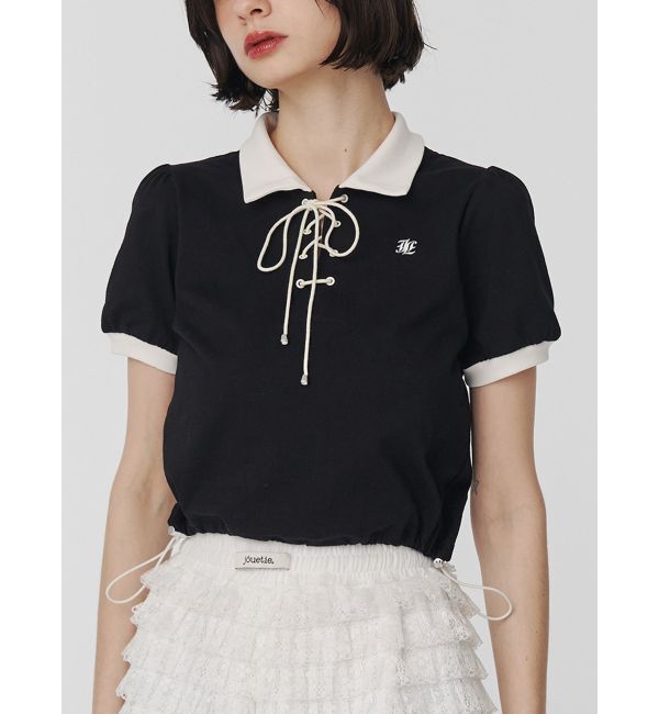 jouetie「レースアップポロトップス」|Tシャツ・カットソー|ブラック