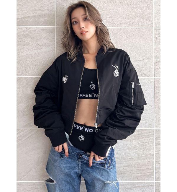 GYDA「NO COFFEE NO GYDAショートMA1」|ブルゾン・スタジャン|ブラック