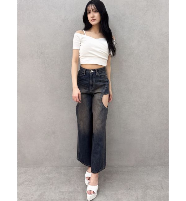 GYDA「ハーフスリーブカシュクールオフショルショートトップス」|Tシャツ・カットソー|