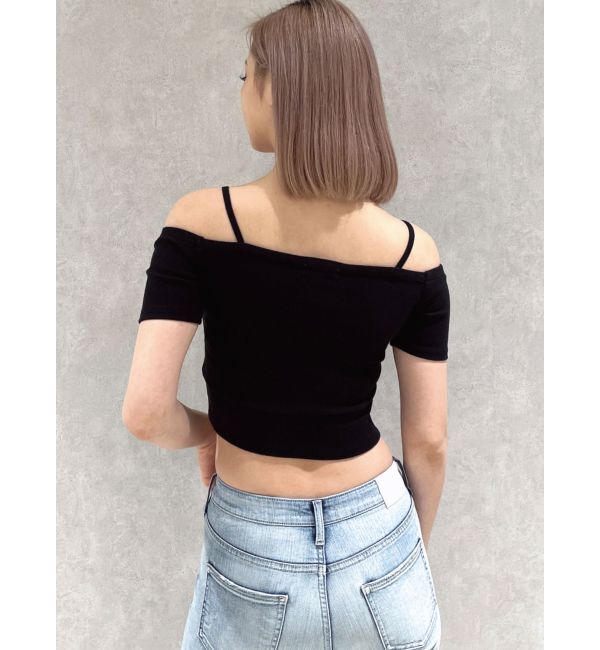 GYDA「ハーフスリーブカシュクールオフショルショートトップス」|Tシャツ・カットソー|