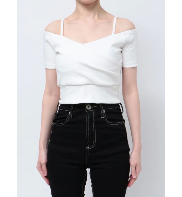 GYDA「ハーフスリーブカシュクールオフショルショートトップス」|Tシャツ・カットソー|